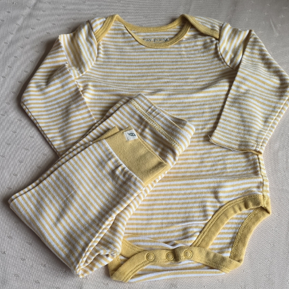 Yellow & White Striped Baby Pajama Set - Long Sleeve Bodysuit and Pants